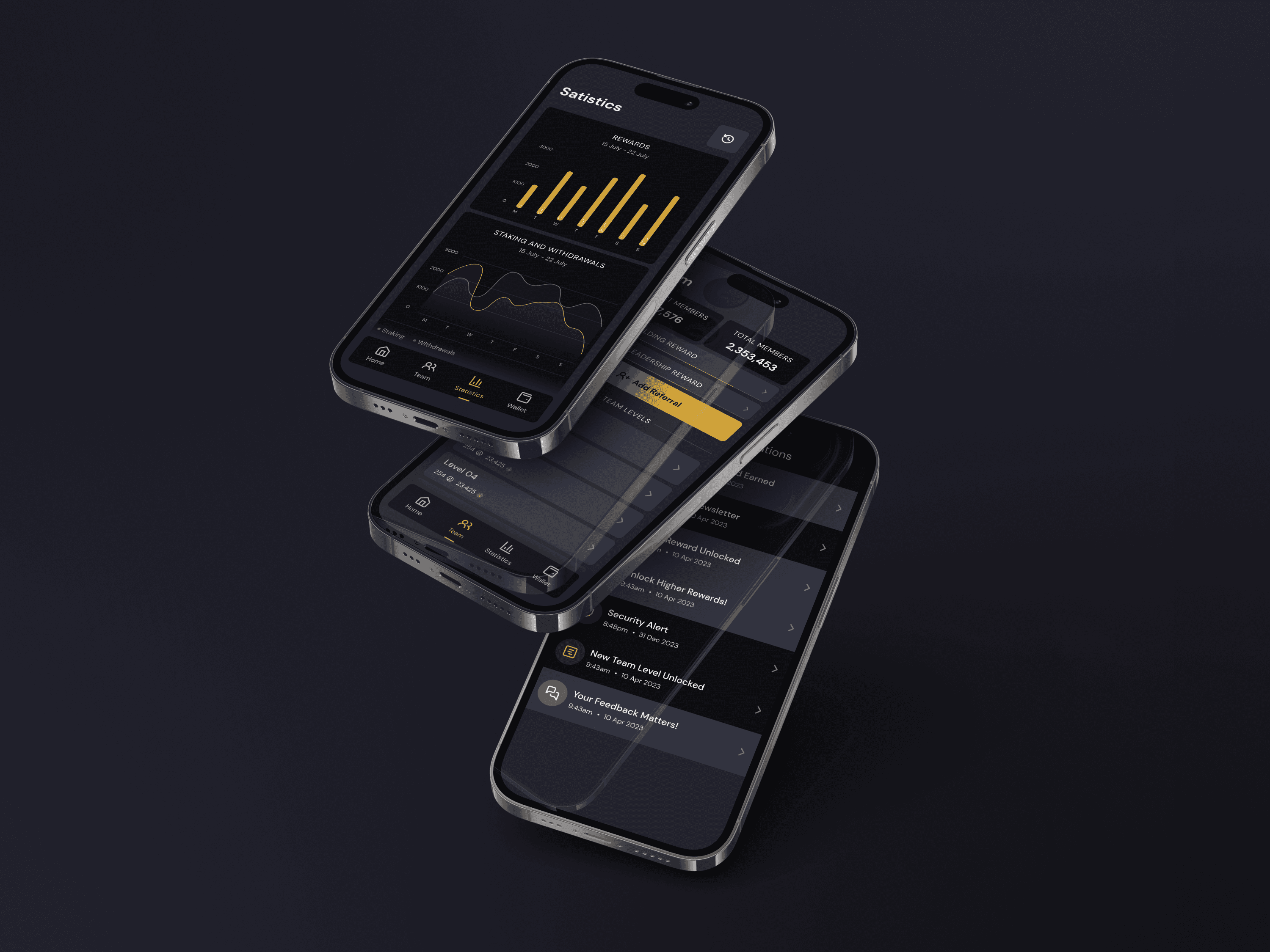 SonarX rewards screen with a staking chart on a phone