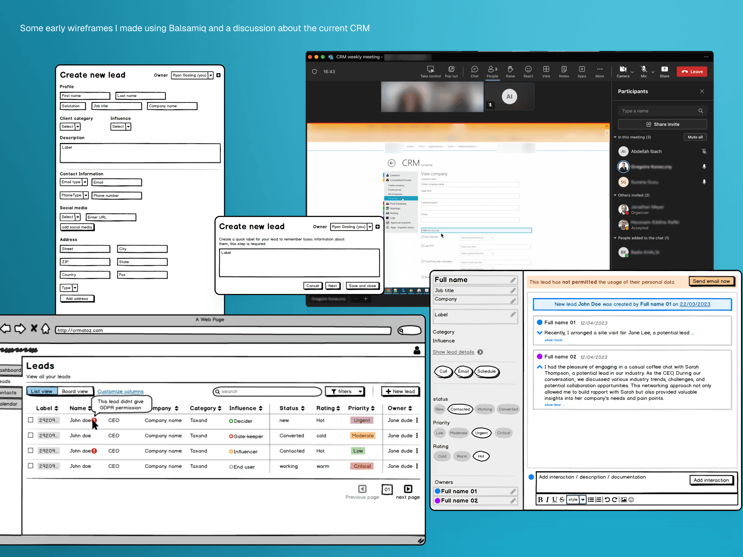 Wireframes and screens of the side panel navigation model