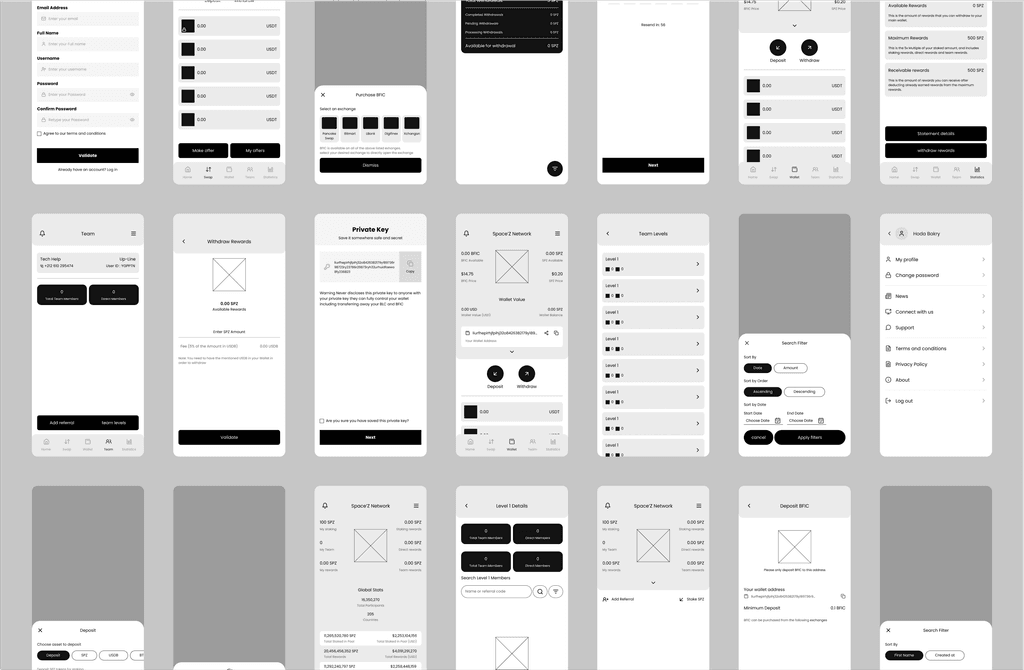 Wireframes of the SonarX staking flows